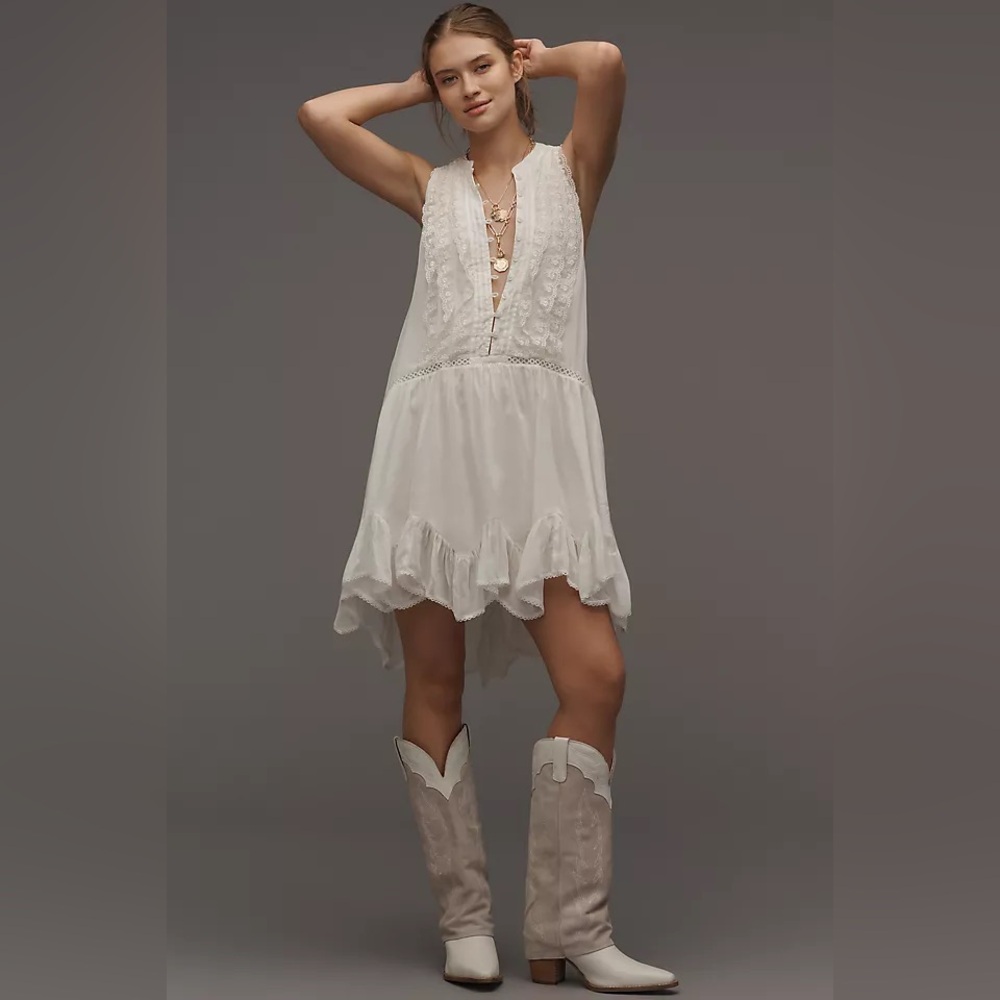 NWT by Anthropologie Ivory Sleeveless Lace Mini Dress Small